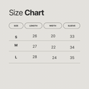 Size chart for unisex sweaters showing measurements for small, medium, and large sizes.