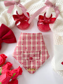 Handmade Dog Bandana - In Your Heart with pink plaid and heart pattern, perfect for your pup's stylish look.
