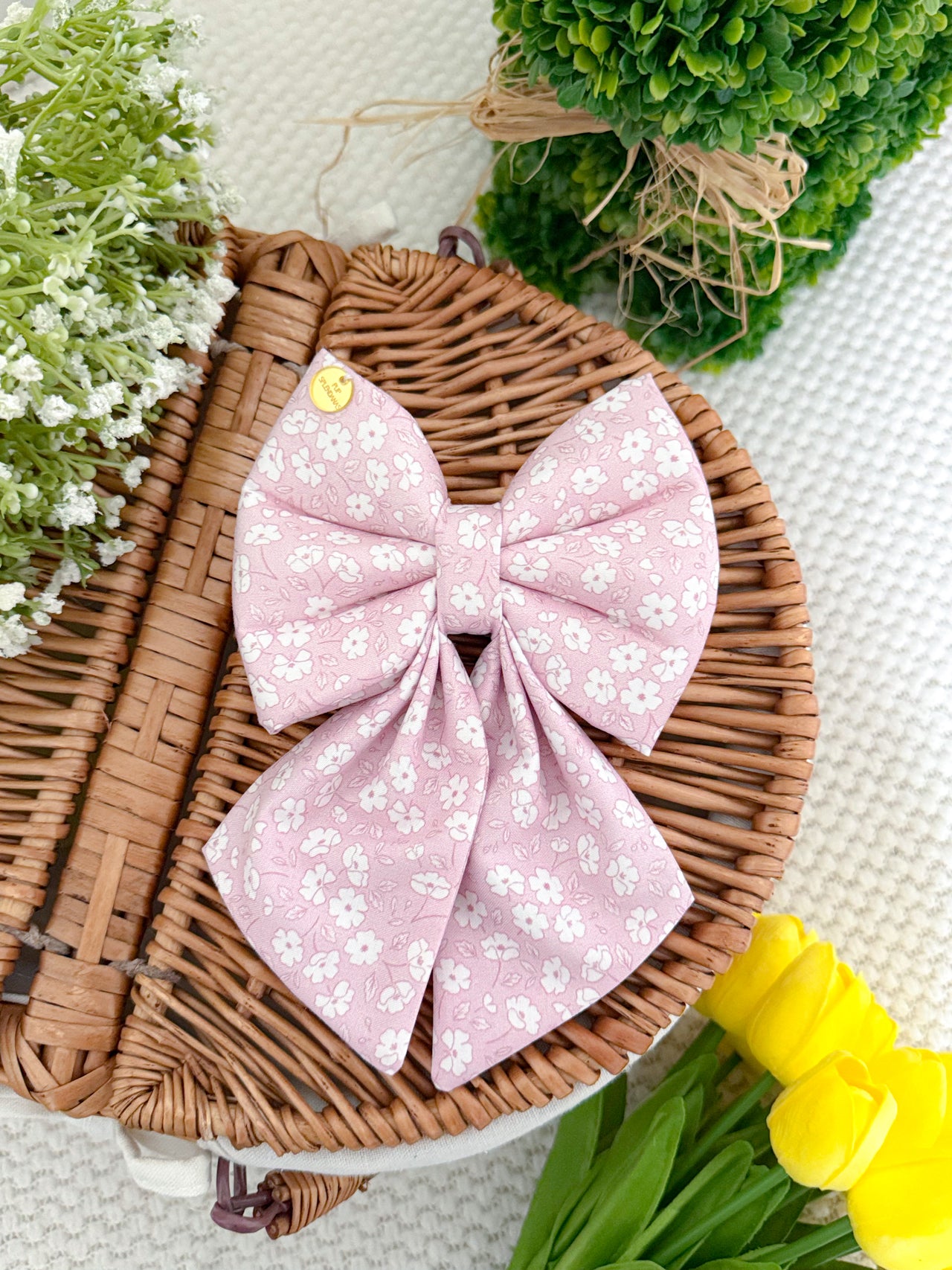 Pink Flowers Sailor Bow