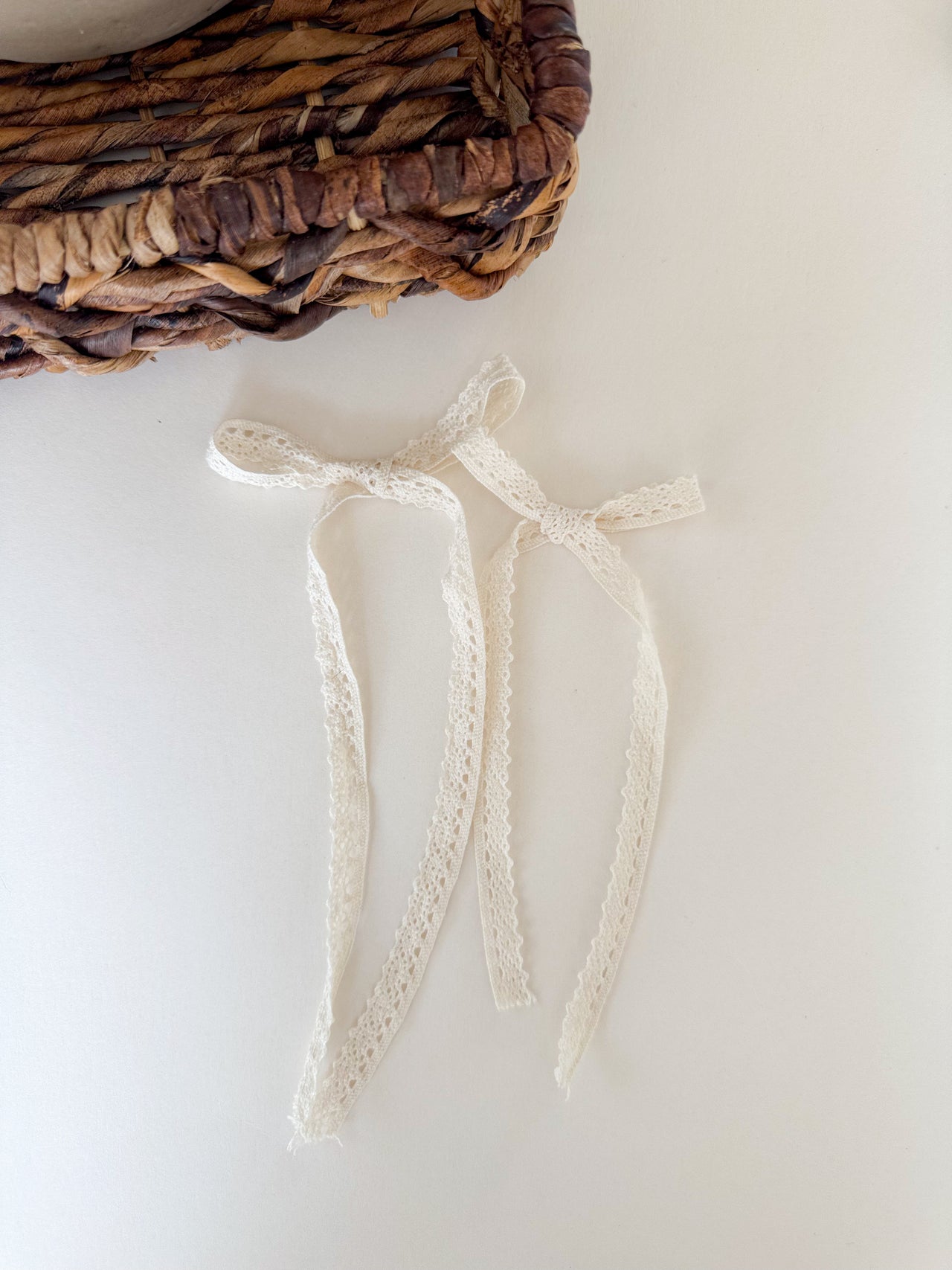 Beige Lace Hair Bows (Set of 2)