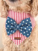 Dog Bandana featuring stars and stripes design with a blue bow tie for patriotic pets.