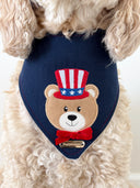 Dog Bandana featuring a Patriotic Teddy bear design, perfect for celebrating Americana with your furry friend.