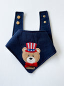 Dog Bandana featuring a Patriotic Teddy Bear design with a red, white, and blue theme.