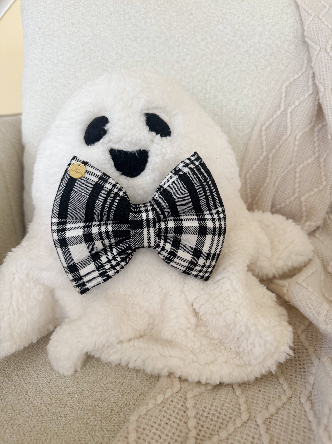 Black and Grey Plaid Bow Tie