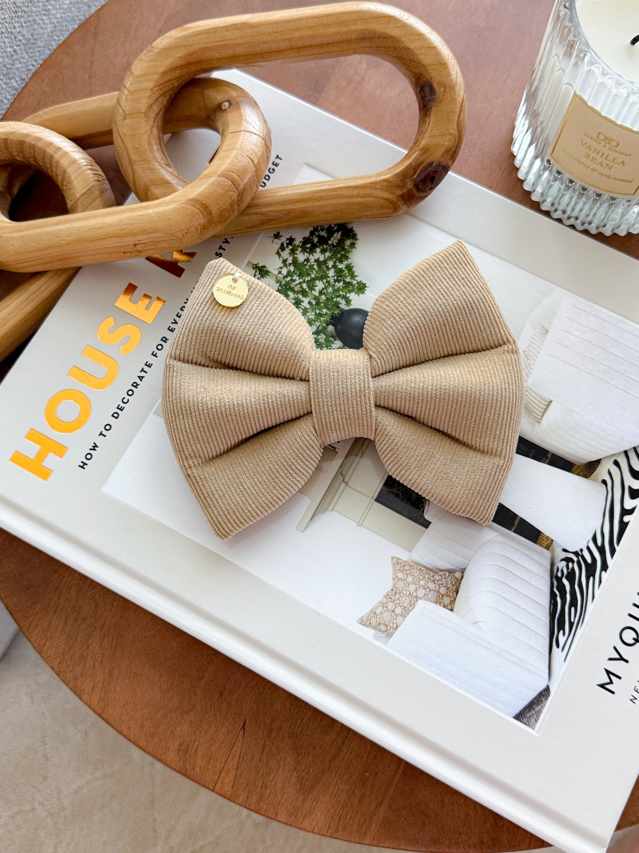 Beige Corduroy Bow Tie